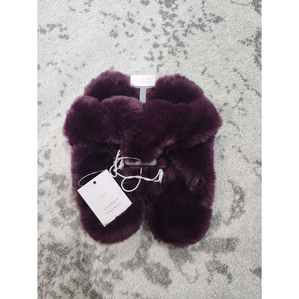 NEW LC Lauren Conrad WOZZIE Faux Fur X Cross Slippers SMALL 6/7 Purple SOFT